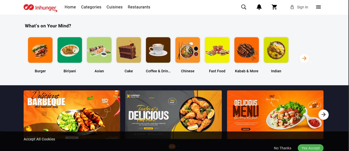 inhunger.com website built by MakeMyApp